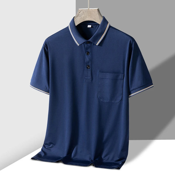 TFETTERS-Camiseta de manga corta para hombre, Polo de negocios antiarrugas con diseño de bolsillo Real, cuello vuelto