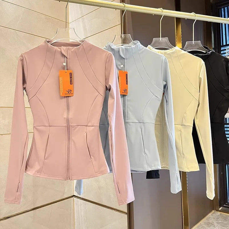 Chaqueta deportiva con cremallera para mujer, abrigos para entrenamiento y correr, cárdigan cálido de manga larga para gimnasio, chaqueta ajustada, ropa deportiva