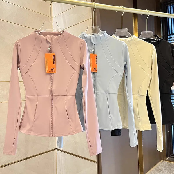Chaqueta deportiva con cremallera para mujer, abrigos para entrenamiento y correr, cárdigan cálido de manga larga para gimnasio, chaqueta ajustada, ropa deportiva