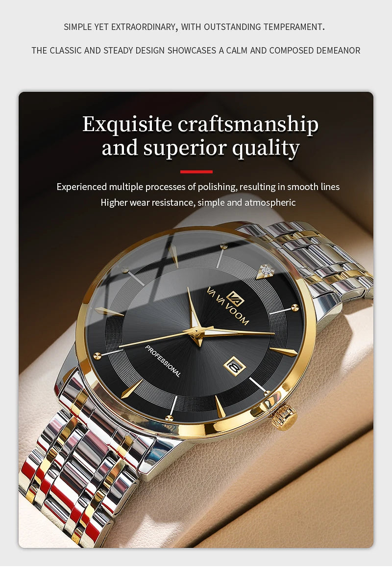 Nuevo reloj para hombre de acero inoxidable estilo de negocios de lujo con diamantes de imitación 43mm reloj de pulsera con movimiento de cuarzo de oro azul