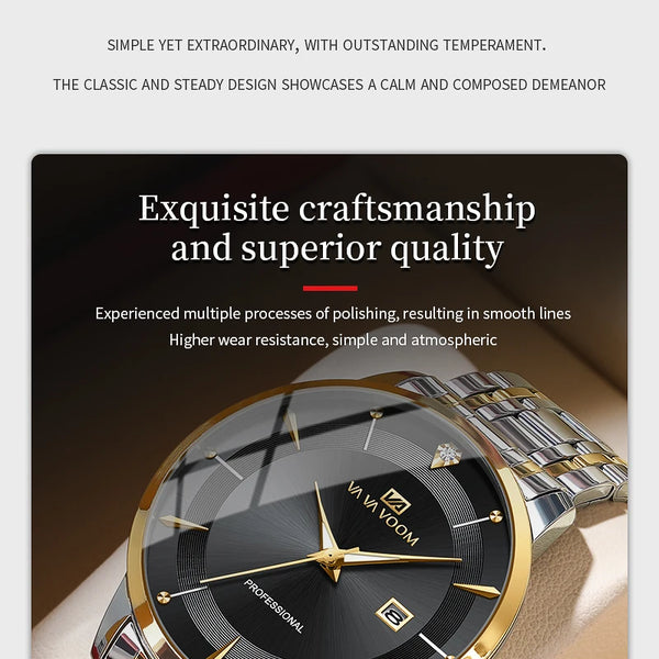 Nuevo reloj para hombre de acero inoxidable estilo de negocios de lujo con diamantes de imitación 43mm reloj de pulsera con movimiento de cuarzo de oro azul