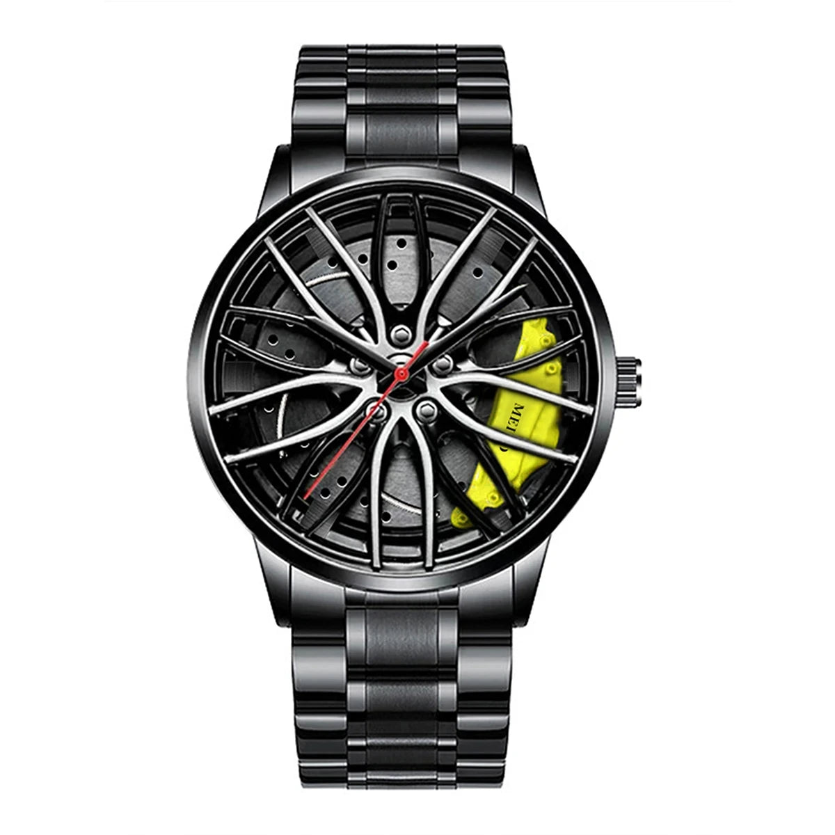 Reloj deportivos para hombre con diseño de cubo de llanta de rueda de coche, reloj de pulsera de cuarzo de acero inoxidable resistente al agua,