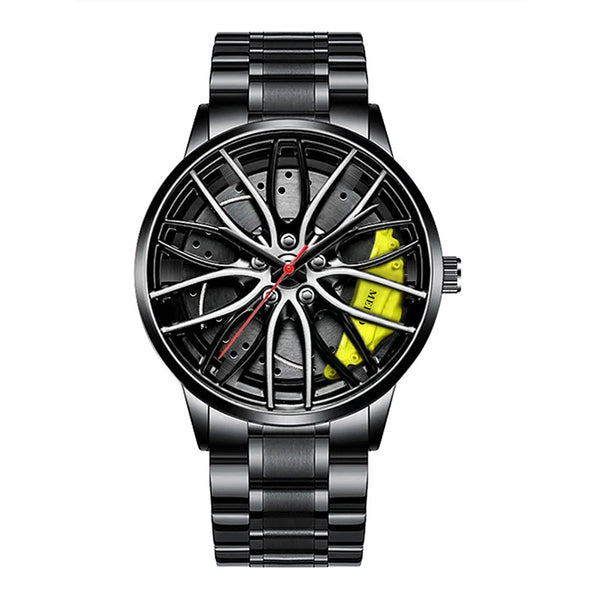 Reloj deportivos para hombre con diseño de cubo de llanta de rueda de coche, reloj de pulsera de cuarzo de acero inoxidable resistente al agua,
