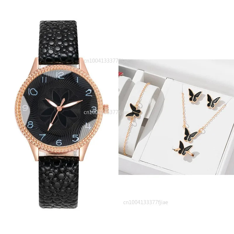 Reloj de Diseño de Flores Retro Simple para Mujer, Marca Nueva, Movimiento de Cuarzo, Relojes de Moda con Correa de Cuero Marrón, Regalo de Reloj de Pulsera para Damas
