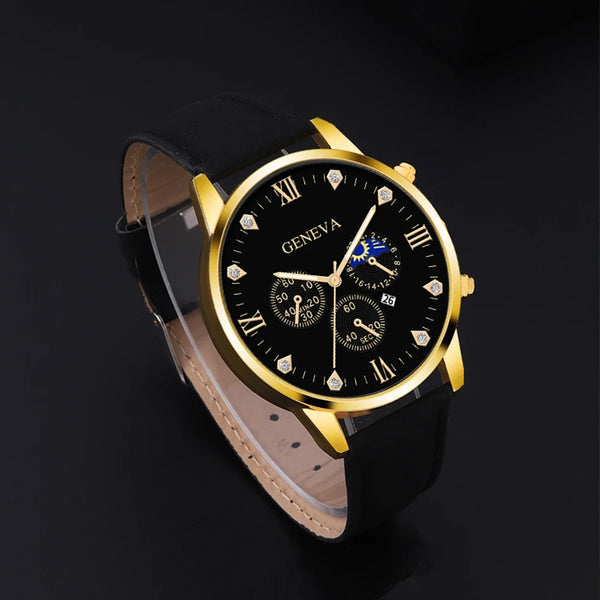 Reloj de pulsera de cuarzo para hombre, conjunto de 2 piezas, con puntero redondo y calendario
