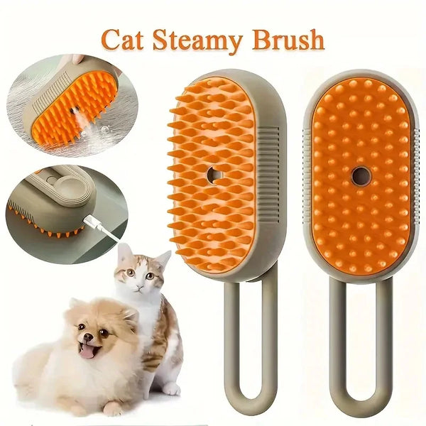 Cepillo de masaje en aerosol para perros y gatos, pulverizador de vapor de un botón, cepillo de depilación flotante giratorio plegable para baño, peine