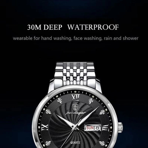 Reloj de lujo para hombre, reloj de pulsera de cuarzo resistente al agua con fecha luminosa y semana, reloj deportivo de moda de acero inoxidable para hombre