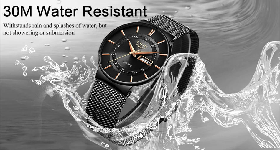 Reloj de lujo para hombre, reloj de fecha ultrafino resistente al agua, correa de acero, reloj de cuarzo informal