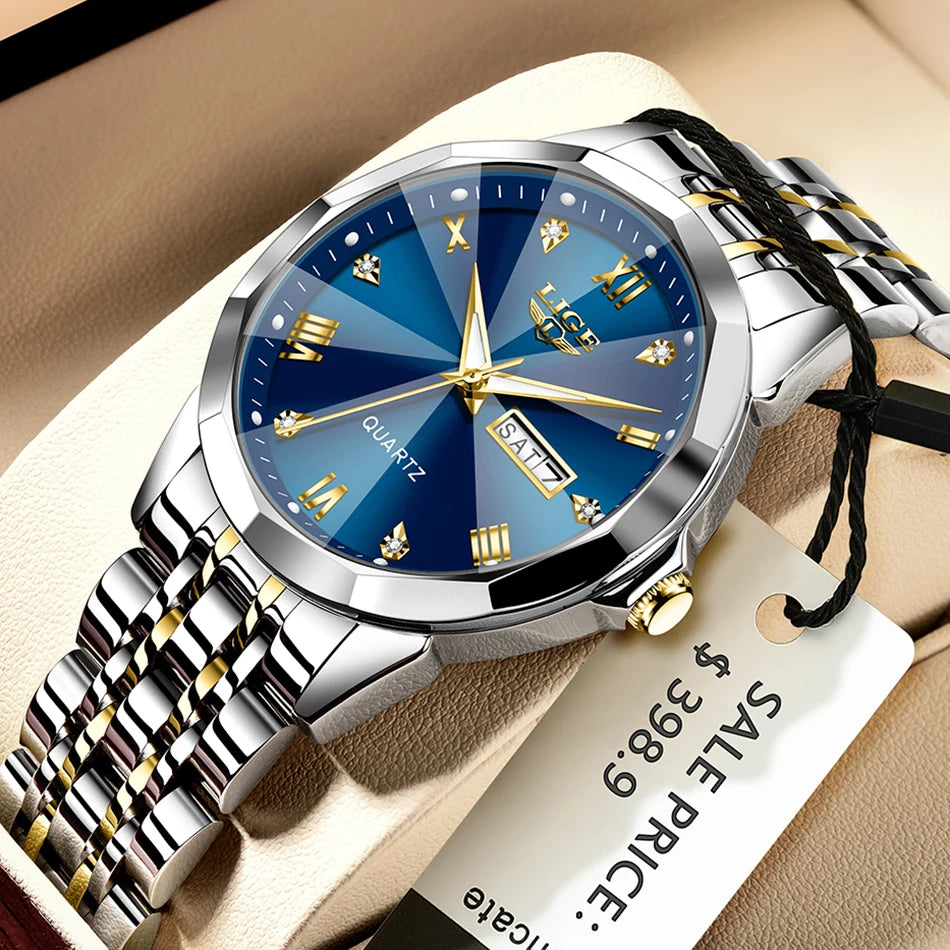 Reloj de pulsera LIGE de cuarzo a la moda, reloj resistente al agua de lujo de marca elegante