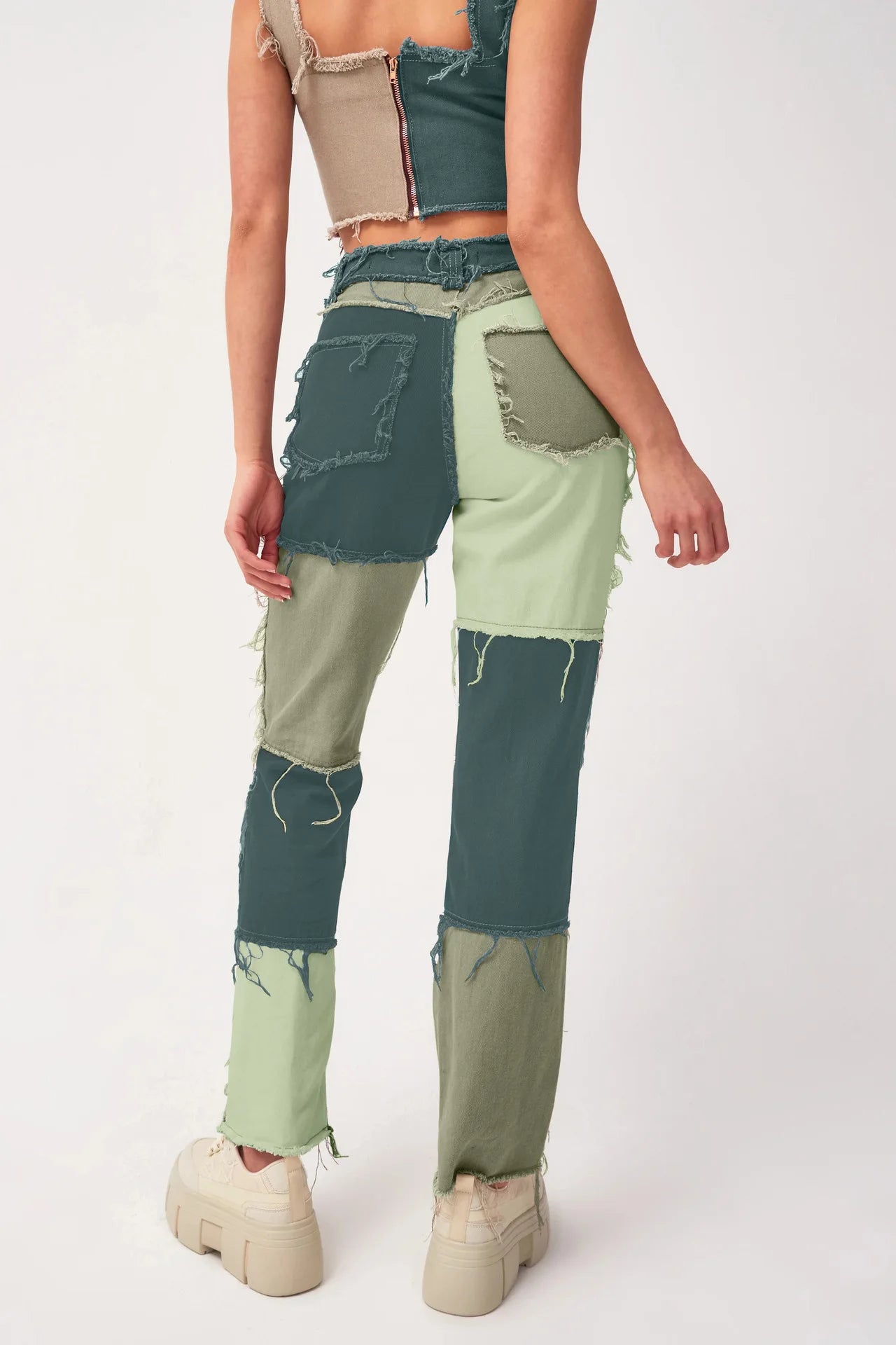 Pantalon jean de retazos de colores variados para mujer, vaqueros rectos de alta elasticidad a la moda, pantalones Hipster de calle