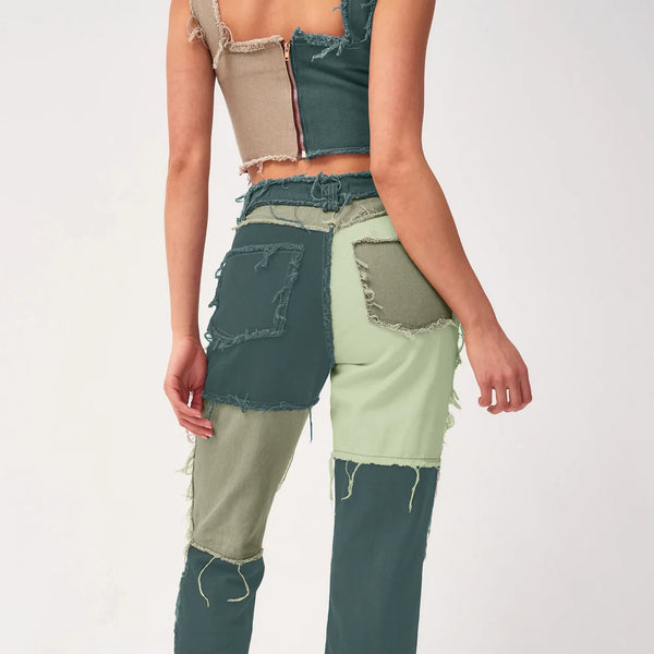 Pantalon jean de retazos de colores variados para mujer, vaqueros rectos de alta elasticidad a la moda, pantalones Hipster de calle