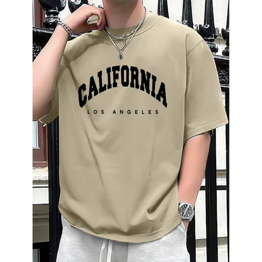 Camiseta holgada informal de poliéster 100% para hombre, camiseta deportiva con estampado de CALIFORNIA, cómoda, de manga corta y cuello redondo, de verano