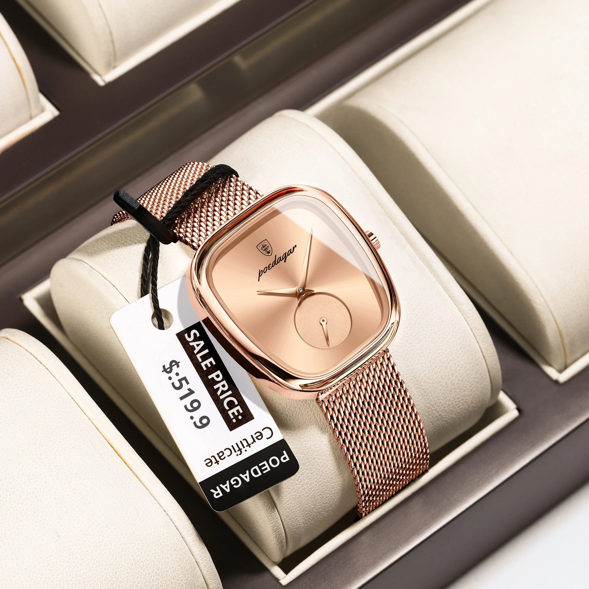POEDAGAR, Reloj elegante de lujo a la moda para mujer, Reloj resistente al agua para mujer, relojes de cuarzo de acero inoxidable de malla para mujer, Reloj femenino