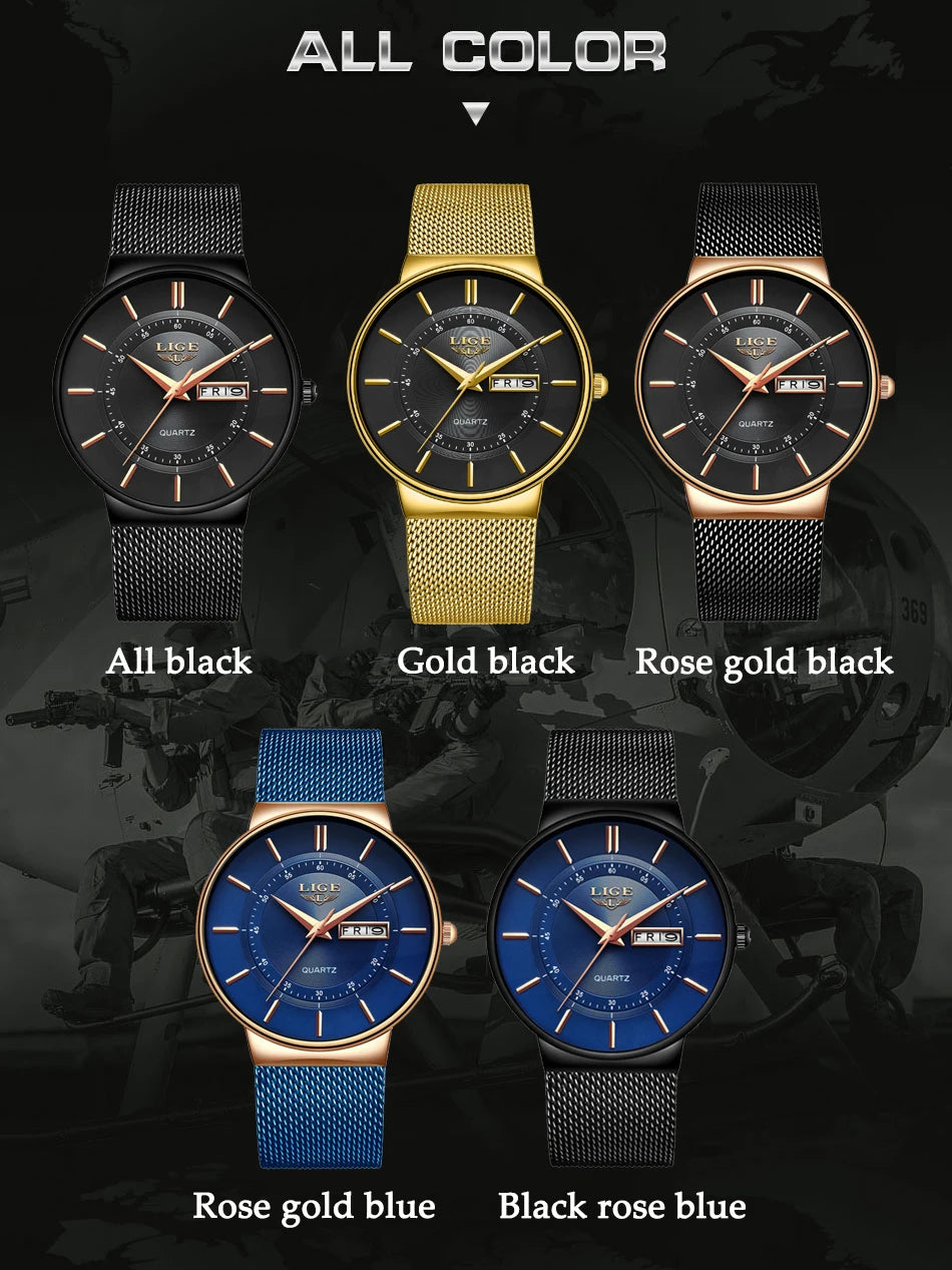 Reloj de lujo para hombre, reloj de fecha ultrafino resistente al agua, correa de acero, reloj de cuarzo informal