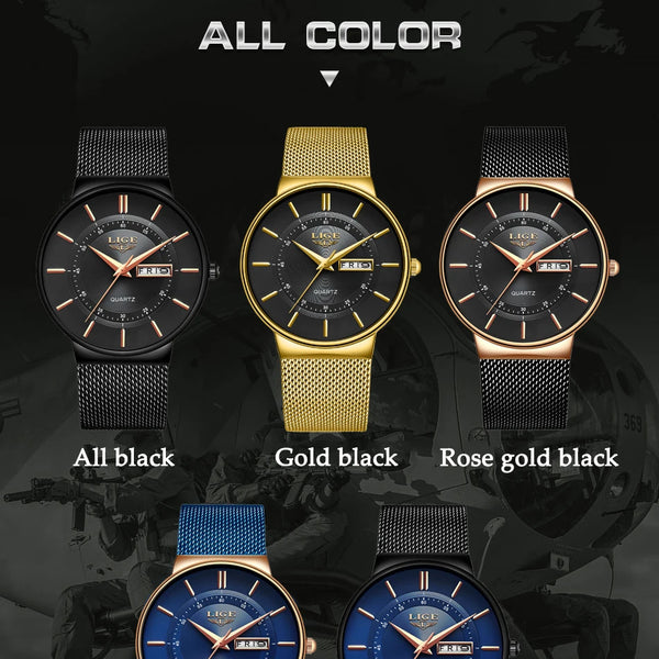 Reloj de lujo para hombre, reloj de fecha ultrafino resistente al agua, correa de acero, reloj de cuarzo informal