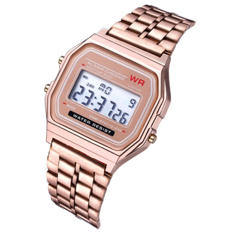 Reloj con correa de acero F91W, reloj de negocios para hombre, reloj de pulsera deportivo digital LED multifunción, reloj electrónico