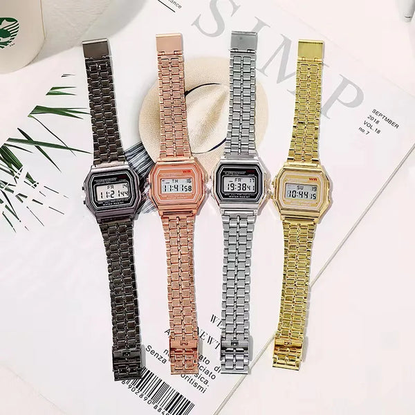 Reloj con correa de acero F91W, reloj de negocios para hombre, reloj de pulsera deportivo digital LED multifunción, reloj electrónico