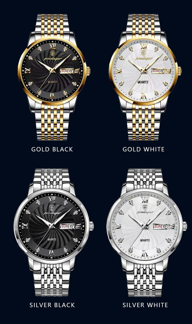 Reloj de lujo para hombre, reloj de pulsera de cuarzo resistente al agua con fecha luminosa y semana, reloj deportivo de moda de acero inoxidable para hombre