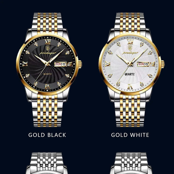 Reloj de lujo para hombre, reloj de pulsera de cuarzo resistente al agua con fecha luminosa y semana, reloj deportivo de moda de acero inoxidable para hombre