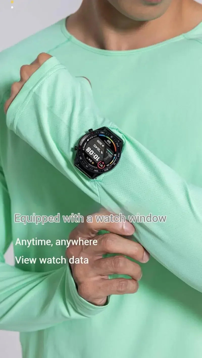 Camiseta para correr maratón para hombre, camiseta de manga larga Anti-UV de secado rápido para entrenamiento, traje de entrenamiento físico con agujero para el pulgar, puño antiestático