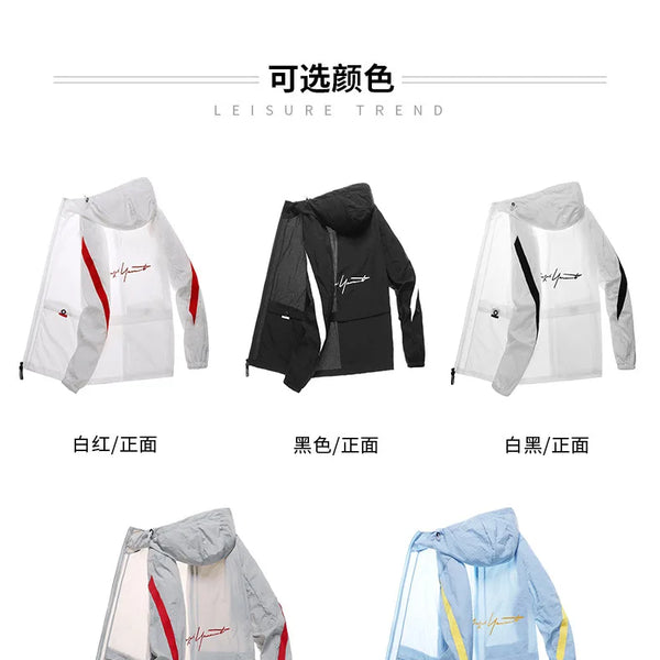 Chaqueta con capucha grande de seda helada de verano para hombres, ligera, transpirable, de secado rápido, ropa de pesca con protección solar, chaqueta con capucha a la moda