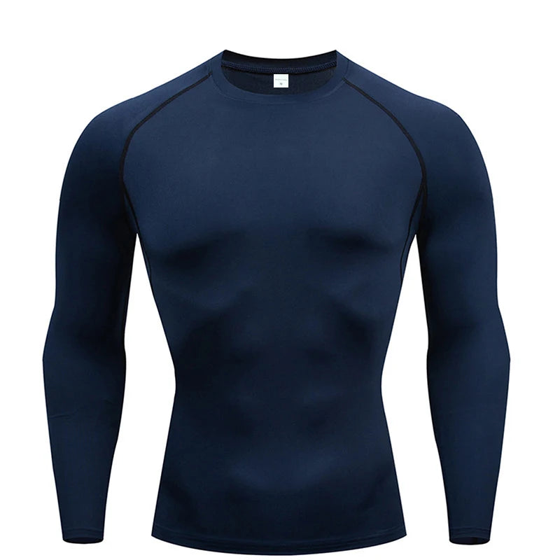 Camiseta de manga larga de compresión, camiseta negra de Fitness para hombre, ropa deportiva de secado rápido para gimnasio, protección solar, capa Base deportiva