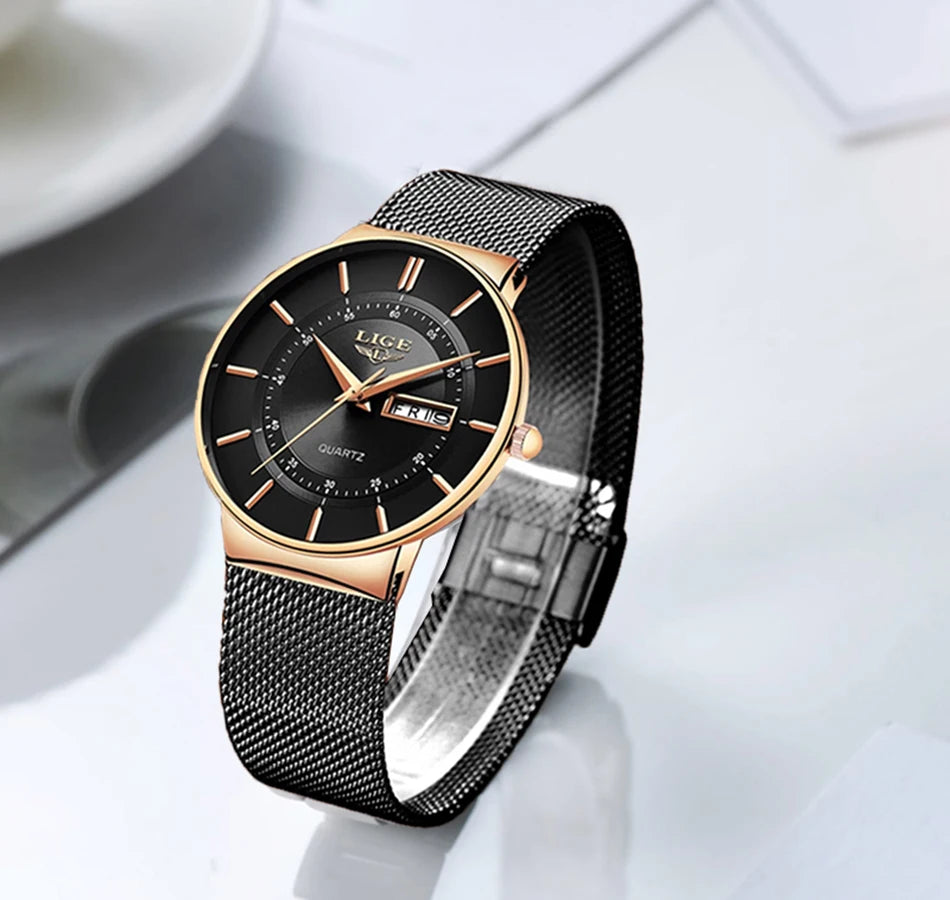 Reloj LIGE para mujer, reloj lujoso y elegante de cuarzo ultrafino