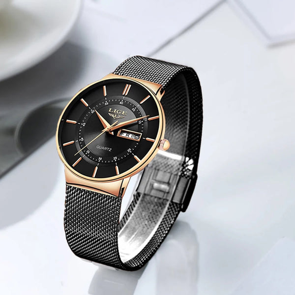 Reloj LIGE para mujer, reloj lujoso y elegante de cuarzo ultrafino