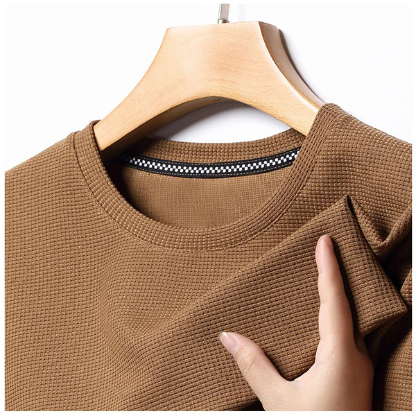 Nueva camiseta de manga corta con cuello redondo y gofres de verano para hombre, Top de manga corta