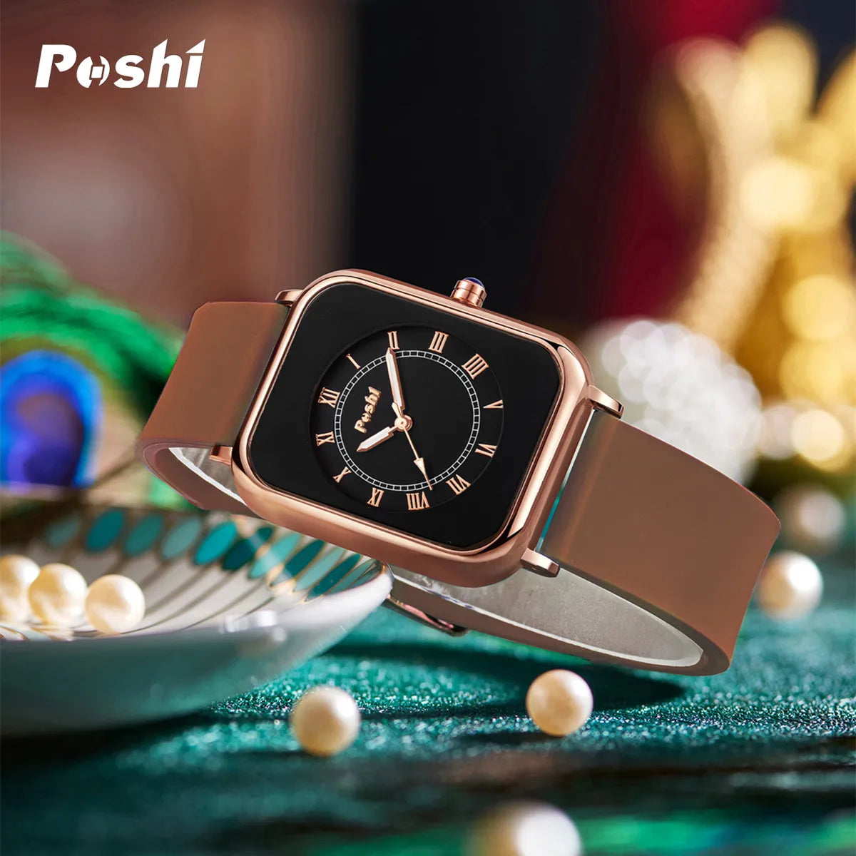 POSHI-Reloj de pulsera de cuarzo Original para mujer, relojes elegantes simples, correa de silicona impermeable, estilo de moda de tendencia
