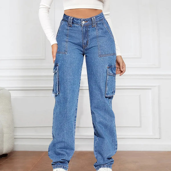 Pantalones Cargo con múltiples bolsillos de cintura media para mujer, Pantalón retro de calidad