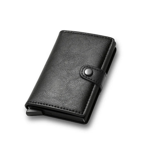 Billetera con tarjetero de fibra de carbono para hombre, cartera minimalista emergente delgada de Metal inteligente Rfid, monedero pequeño negro, Vallet de Metal
