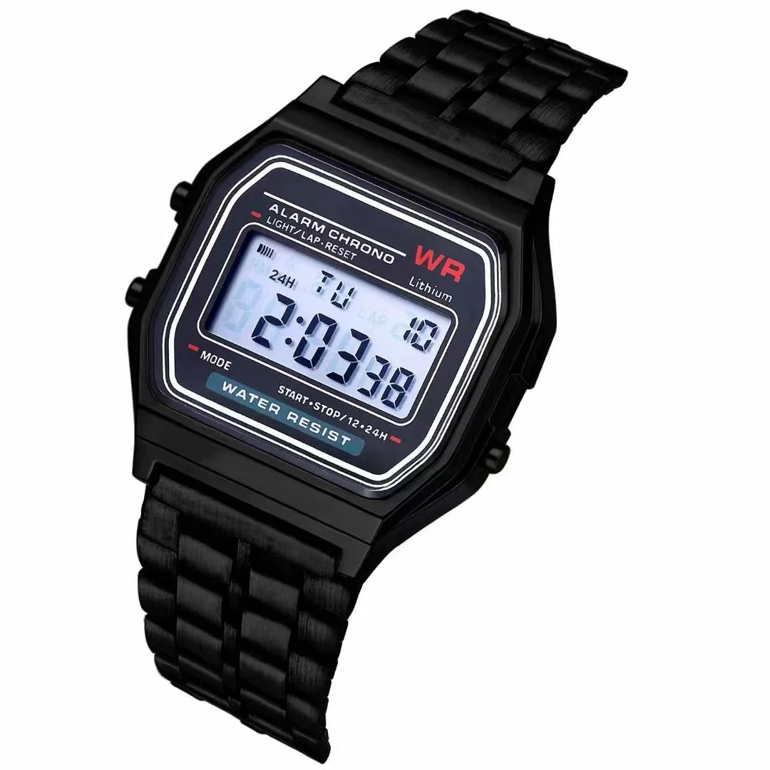 Reloj con correa de acero F91W, reloj de negocios para hombre, reloj de pulsera deportivo digital LED multifunción, reloj electrónico