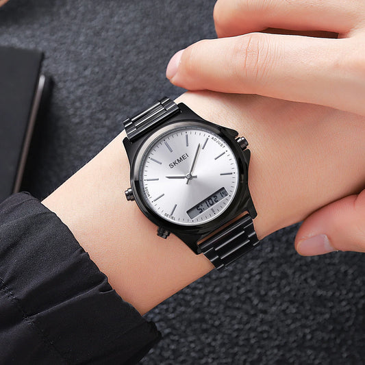 Reloj cronógrafo digital con pantalla de luz trasera de acero completo, relojes de pulsera con alarma impermeables para hombre