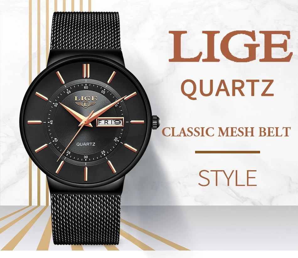 Reloj de lujo para hombre, reloj de fecha ultrafino resistente al agua, correa de acero, reloj de cuarzo informal