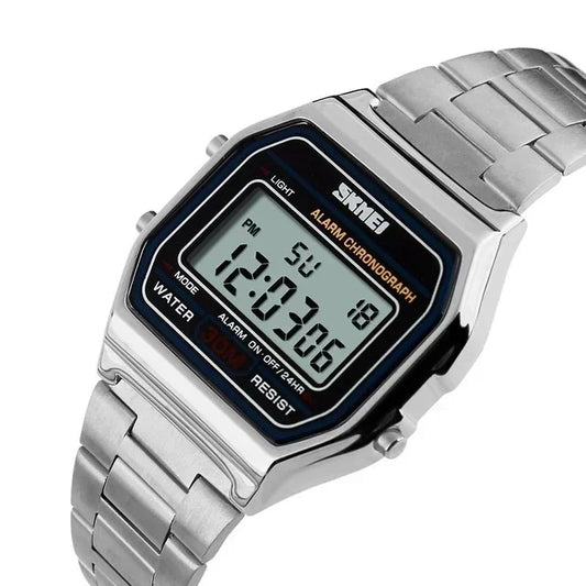 Reloj deportivo digital SKMEI para hombre, reloj de pulsera electrónico de acero inoxidable de lujo resistentes al agua