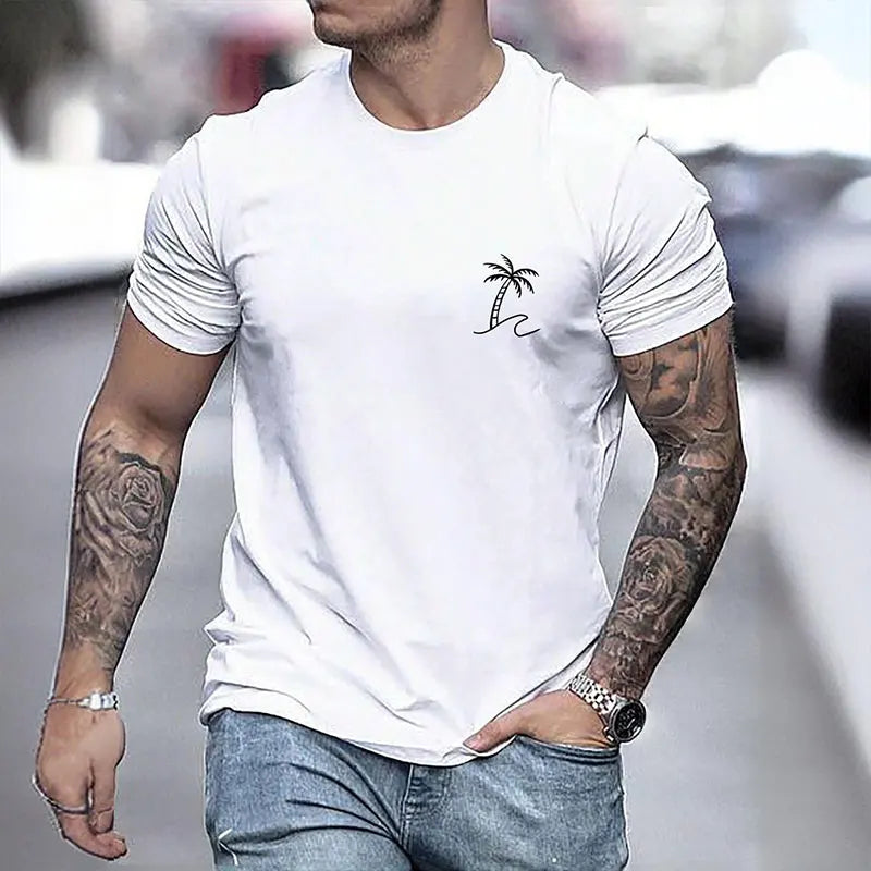 ¡Novedades 2025! Camiseta de manga corta negra pura con letras sencillas estampadas con cuello redondo, camiseta informal para hombre con temperamento para Calle