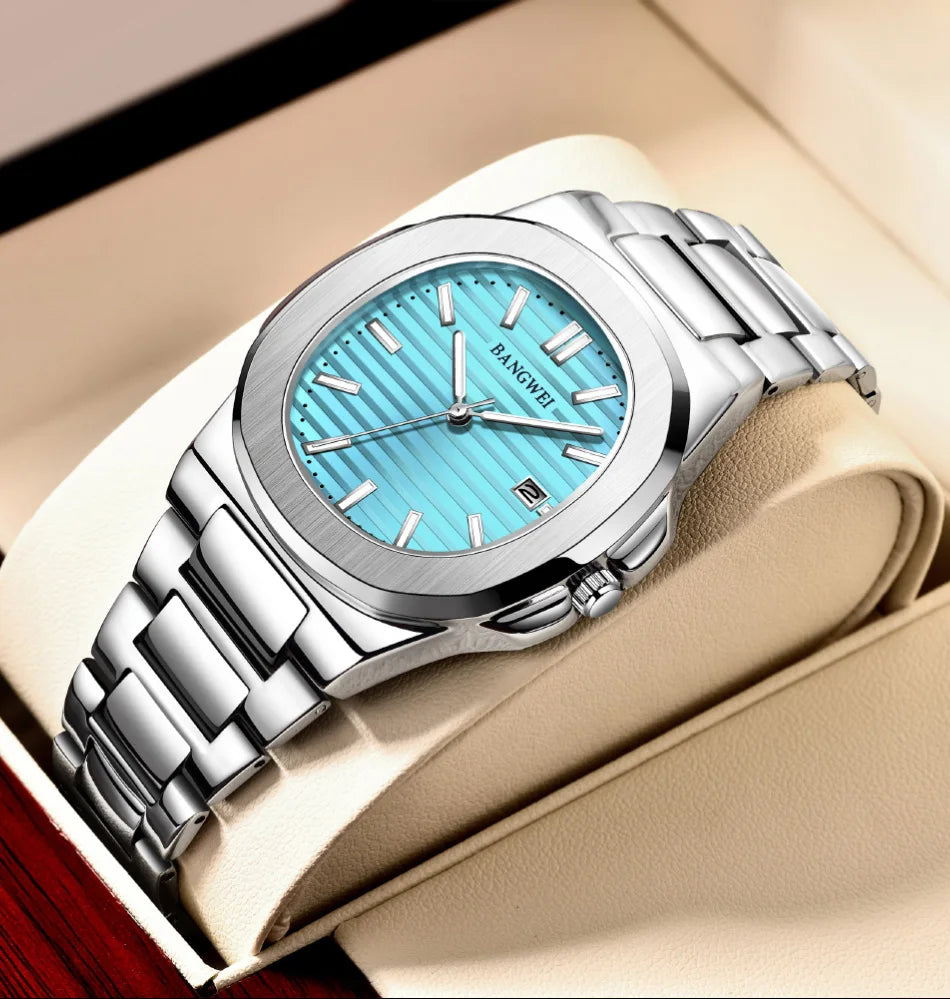 Reloj de cuarzo de lujo para hombre, reloj cronógrafo deportivo de acero inoxidable resistente al agua 30M
