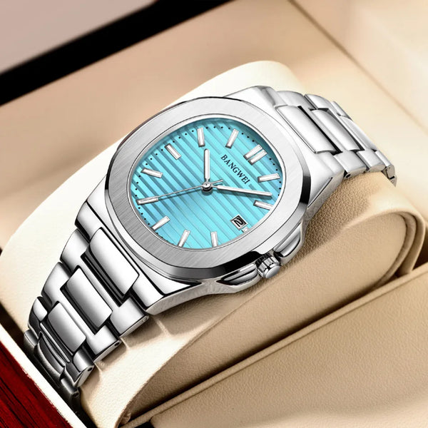 Reloj de cuarzo de lujo para hombre, reloj cronógrafo deportivo de acero inoxidable resistente al agua 30M