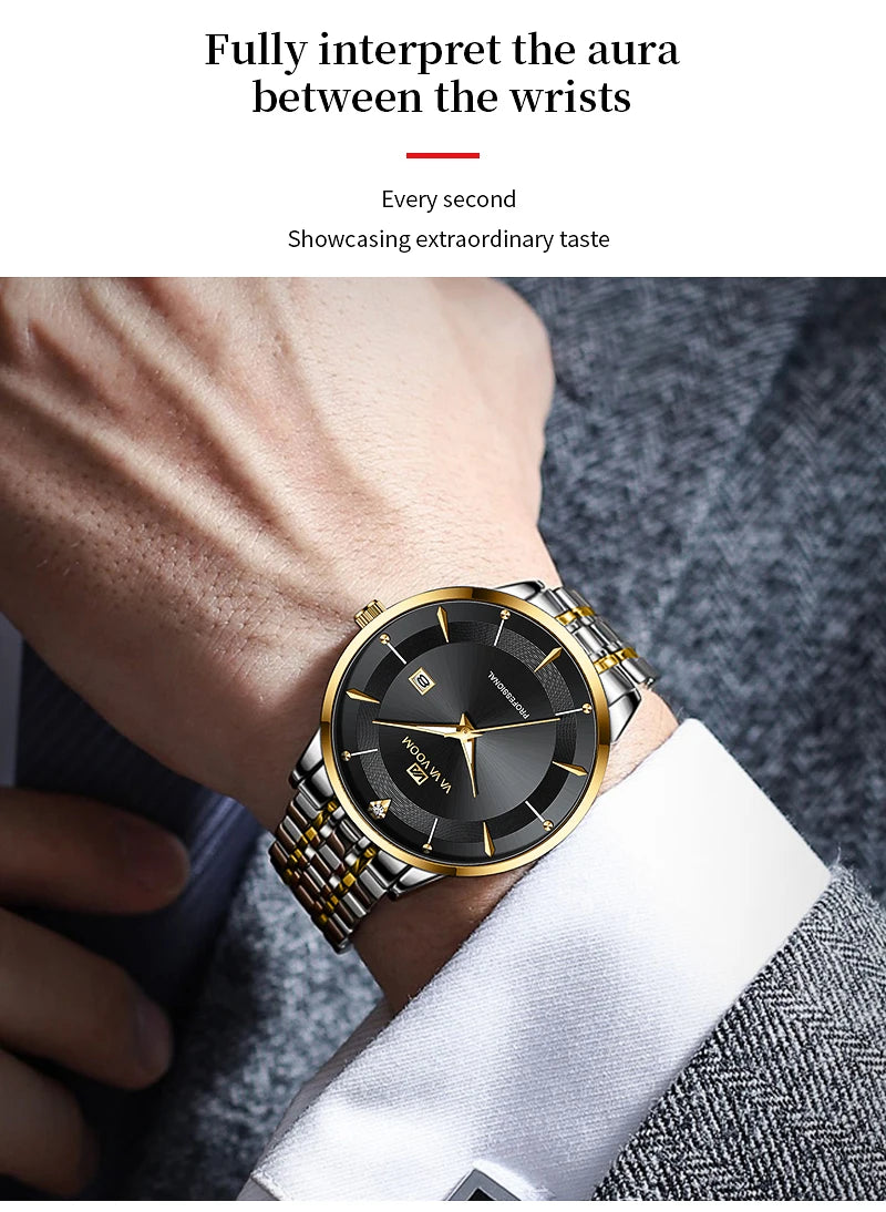 Nuevo reloj para hombre de acero inoxidable estilo de negocios de lujo con diamantes de imitación 43mm reloj de pulsera con movimiento de cuarzo de oro azul