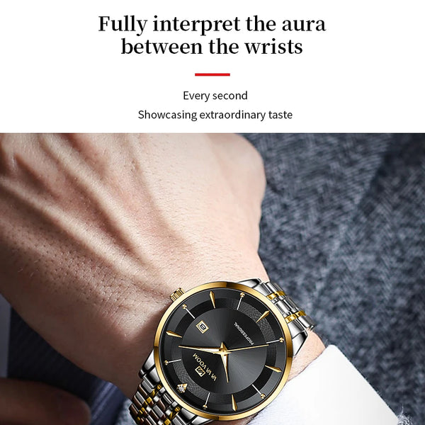 Nuevo reloj para hombre de acero inoxidable estilo de negocios de lujo con diamantes de imitación 43mm reloj de pulsera con movimiento de cuarzo de oro azul