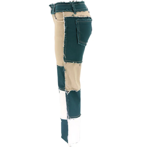 Pantalon jean de retazos de colores variados para mujer, vaqueros rectos de alta elasticidad a la moda, pantalones Hipster de calle