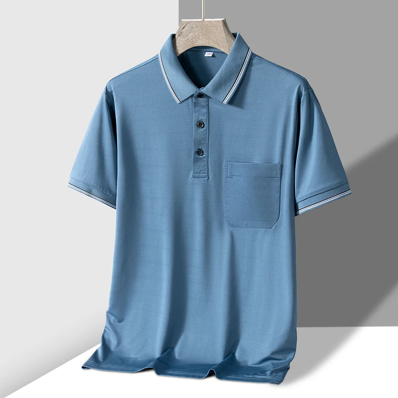 TFETTERS-Camiseta de manga corta para hombre, Polo de negocios antiarrugas con diseño de bolsillo Real, cuello vuelto