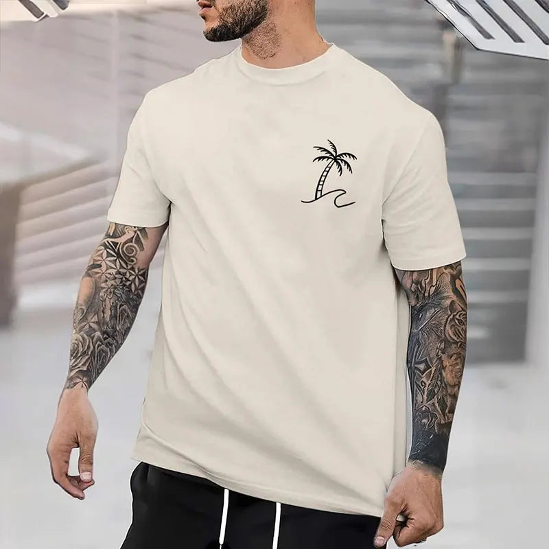 ¡Novedades 2025! Camiseta de manga corta negra pura con letras sencillas estampadas con cuello redondo, camiseta informal para hombre con temperamento para Calle