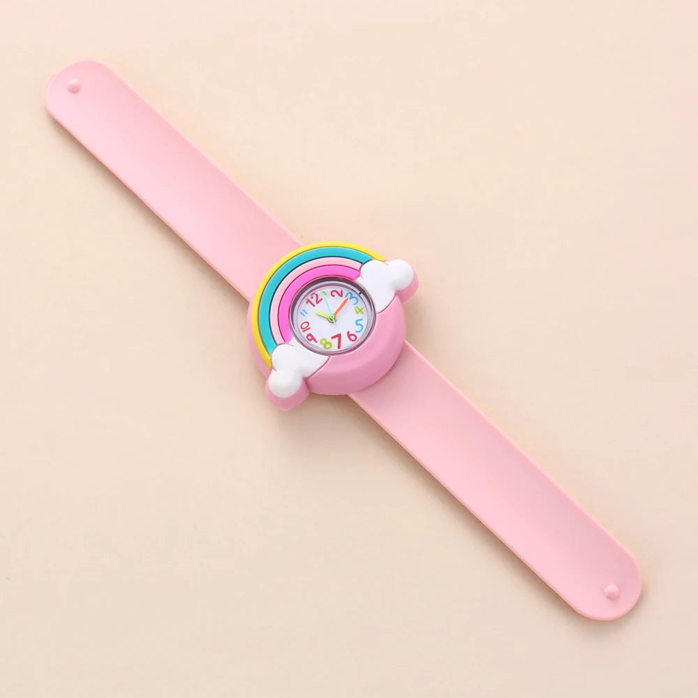 Reloj de dibujos animados 3D para niños, astronauta, aves de corral, frutas, flores, cuarzo, arcoíris, amor, pastel de cumpleaños, regalo para bebé, juguete