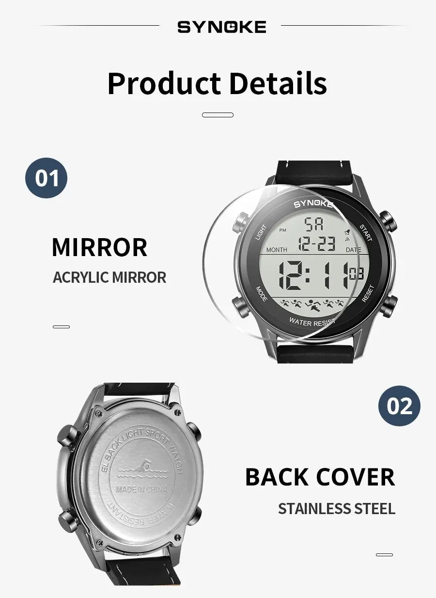 Reloj deportivo multifuncional para hombre, pantalla grande resistente al agua, luminoso, LED, Digital, correa de moda