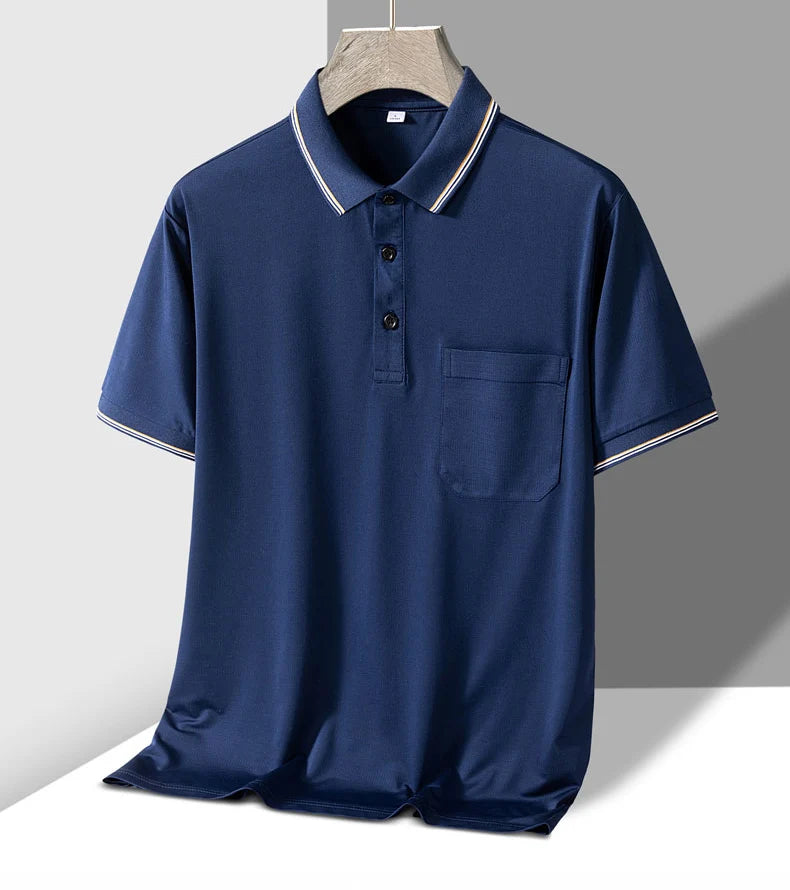 TFETTERS-Camiseta de manga corta para hombre, Polo de negocios antiarrugas con diseño de bolsillo Real, cuello vuelto