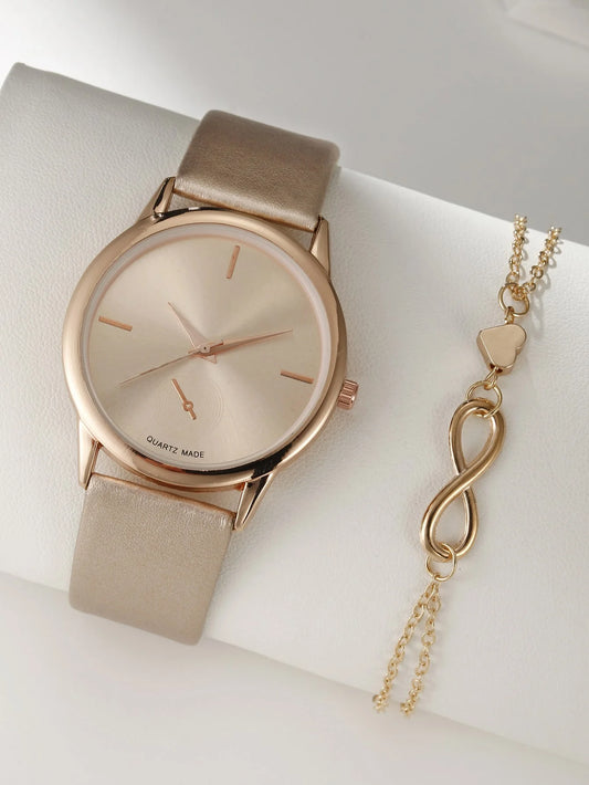 Reloj de mujer de 2 piezas con reloj de cuarzo minimalista de arte retro refrescante y versátil y pulsera de mariposa
