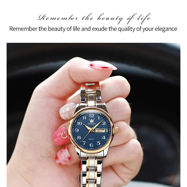 Reloj elegante a la moda para mujer, reloj de lujo de acero inoxidable luminoso