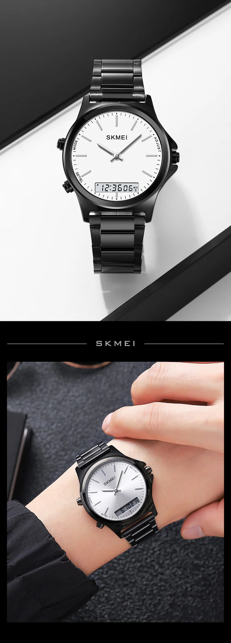 Reloj cronógrafo digital con pantalla de luz trasera de acero completo, relojes de pulsera con alarma impermeables para hombre